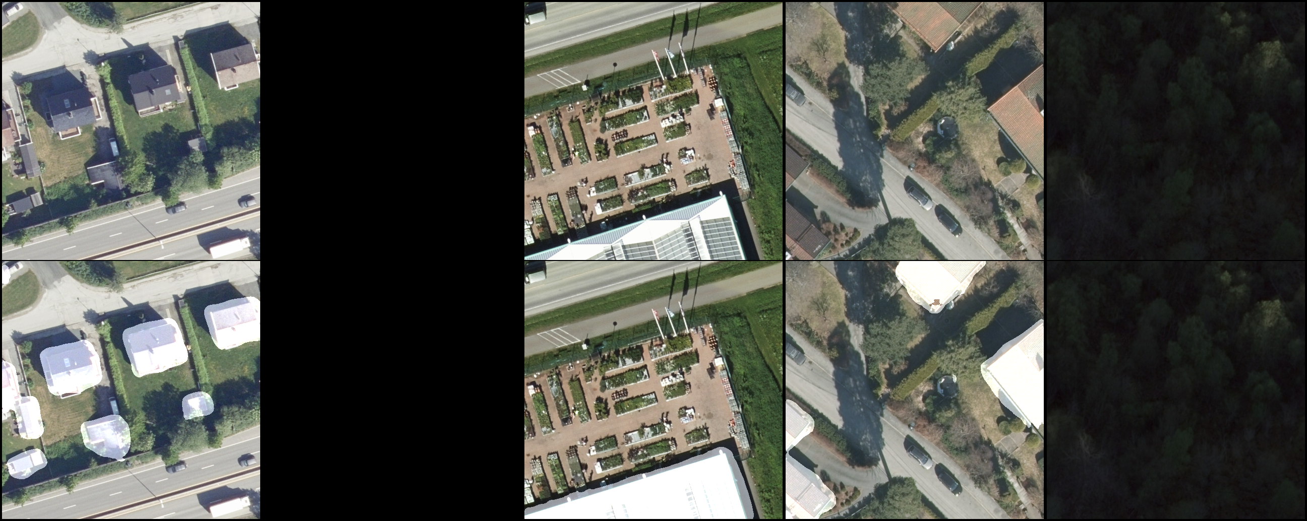 Orthophotos with predicted buildings from the test set.